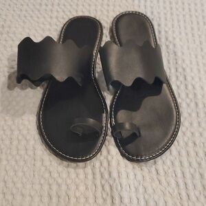 Cute Flat Black Sandals Size 39 (8) (#20)